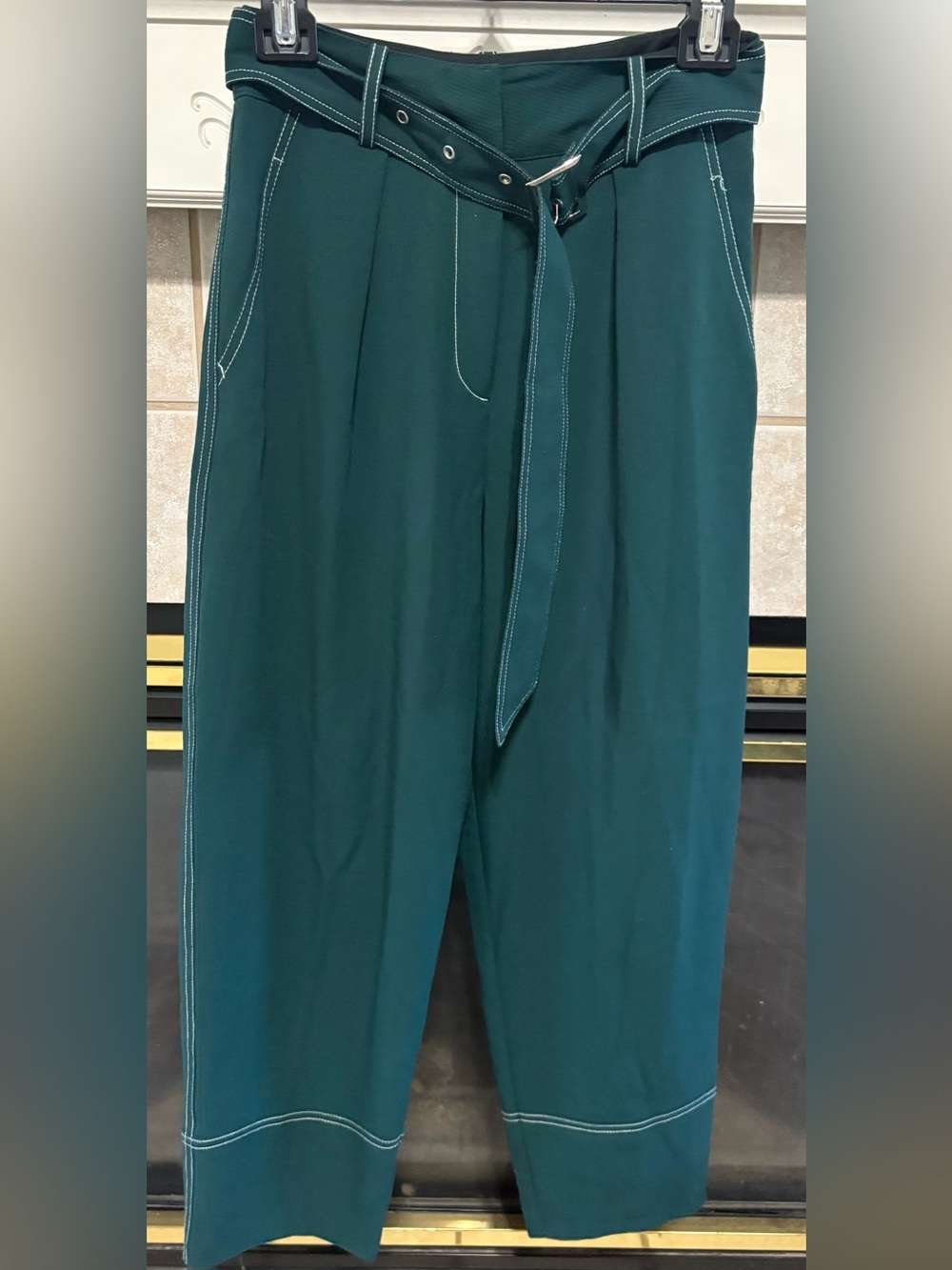 TOPSHOP Deep Teal High Rise Pant with Belt